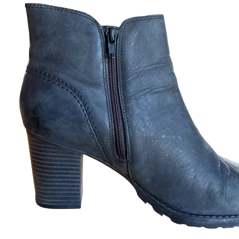 Clarks Verona Trish Black Leather Raw Oiled High Heel Chunky Ankle Boots 8.5